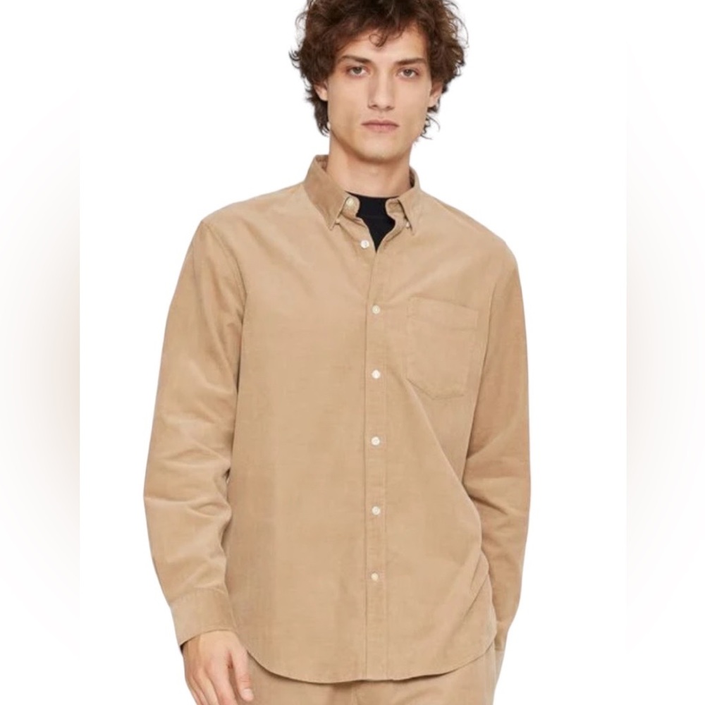 New Men’s Solid Doubleface Long Sleeve Shirt 100% cotton in camel/grey size M S